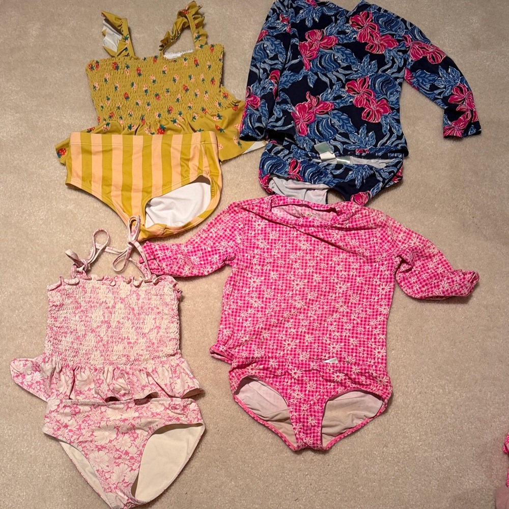 Lilly Pulitzer Kids Swim Bodysuits in Pink, Yellow, and Blue
